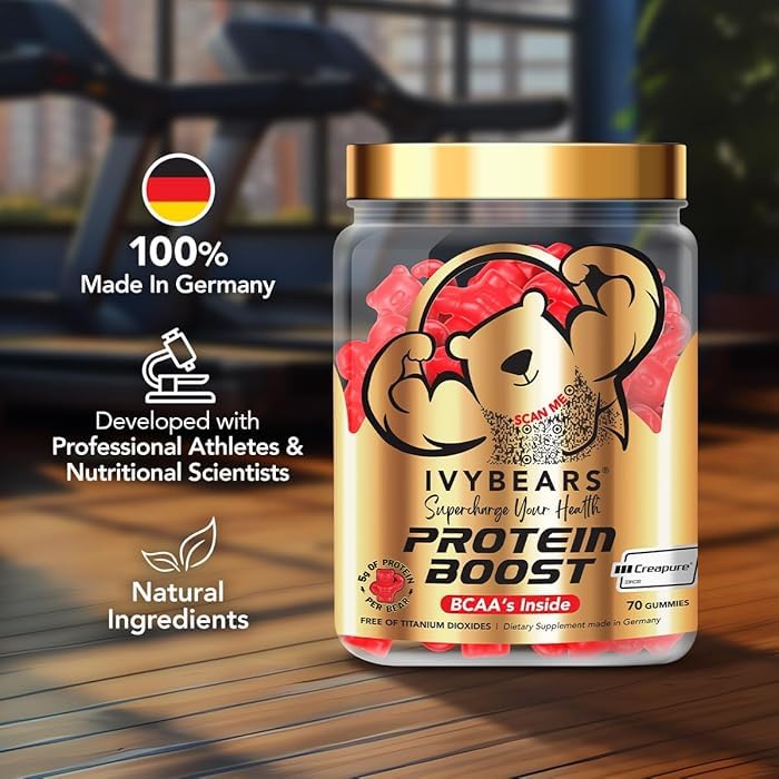 IvyBears Premium Protein Boost Gummies pack: 70 gummies for all-in-one training support.
