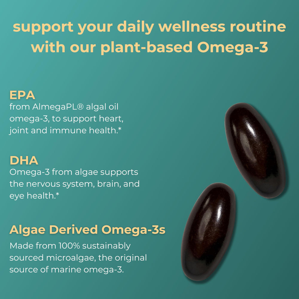 Iwi Omega-3 mini softgels bottle label noting vegan, gluten-free, non-GMO