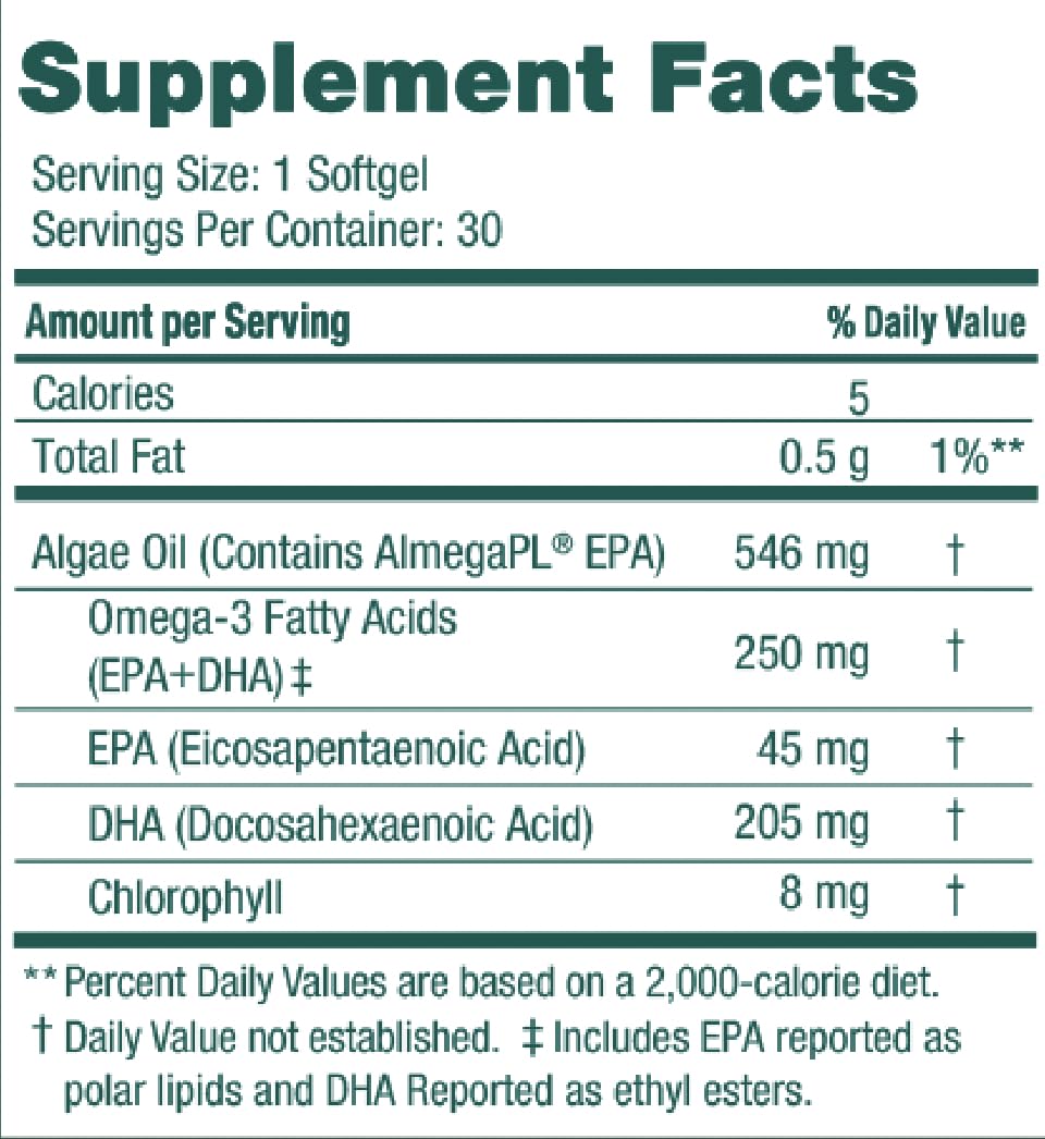 Iwi Omega-3 mini softgels farm sustainability illustrating algae cultivation