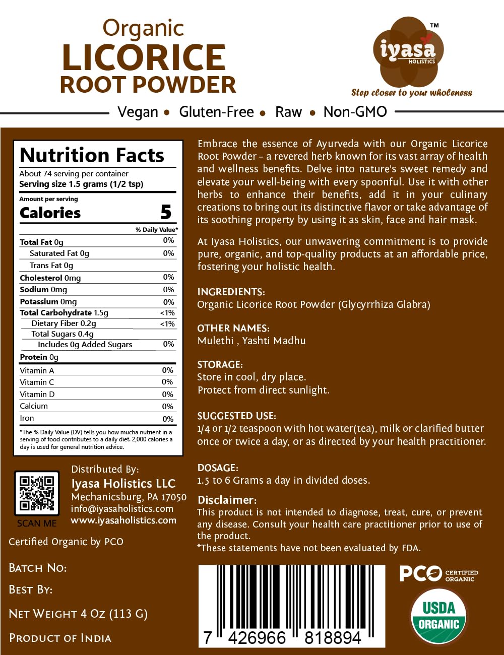 Iyasa Holistics Licorice Root Powder being scooped to flavor tea or blends.