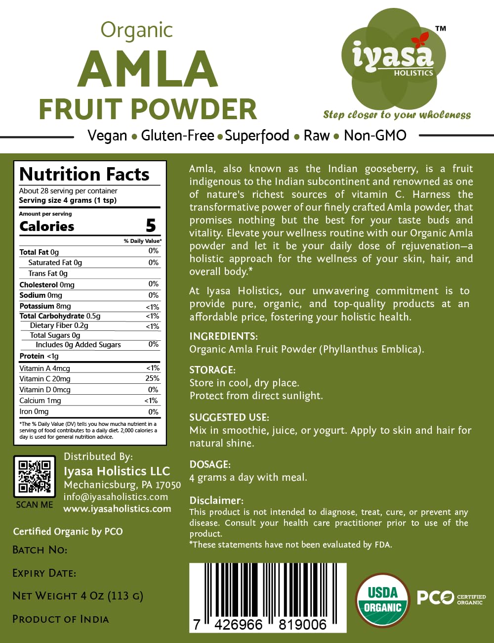 Close-up of Iyasa Organic Amla Powder texture, fine and uniform.