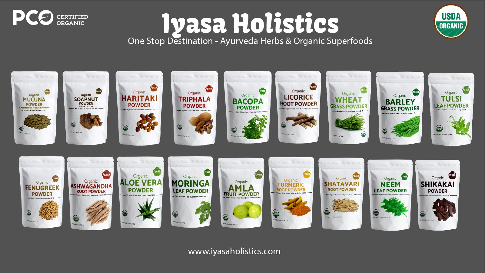 Iyasa Organic Amla Powder label and ingredients on display.