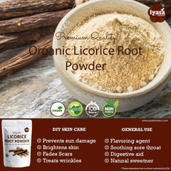 Iyasa Holistics Licorice Root Powder beige powder ready to mix into beverages.