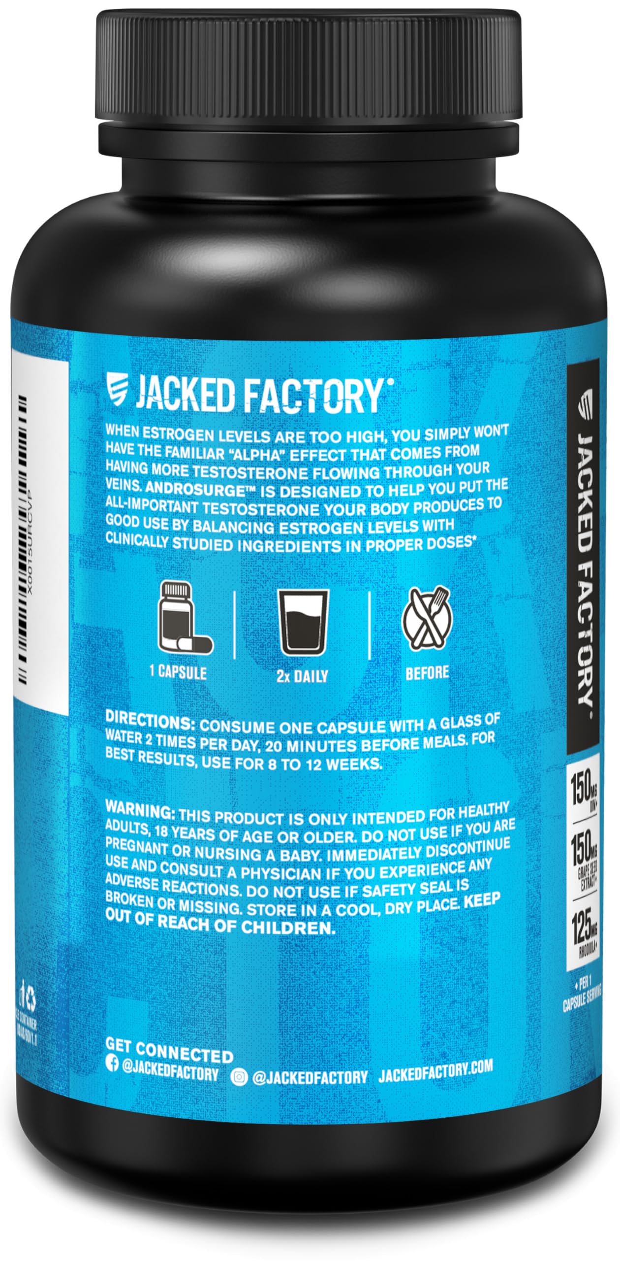 Jacked Factory Androsurge packaging box highlights premium quality and transparency.