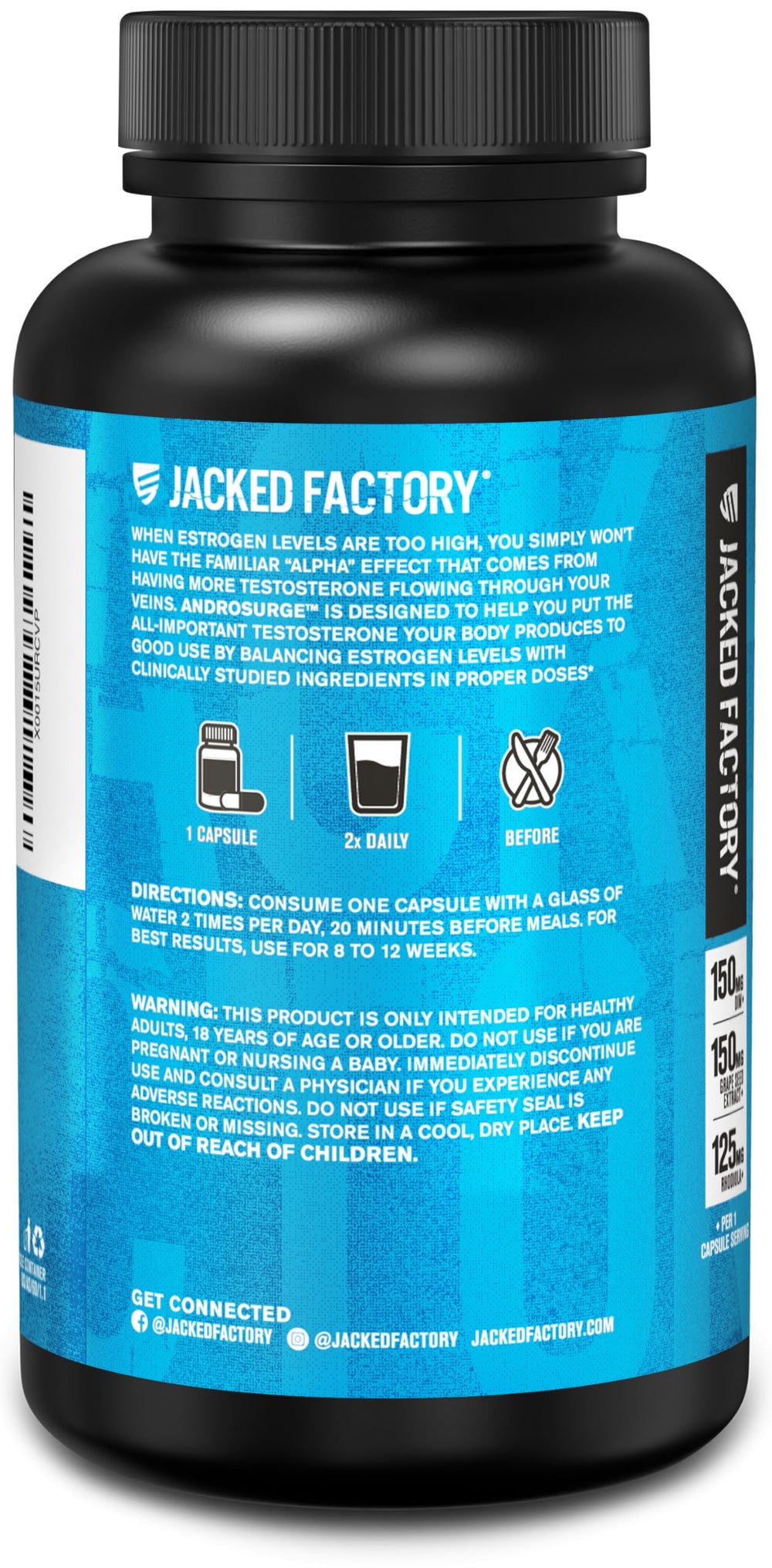 Jacked Factory Androsurge packaging box highlights premium quality and transparency.