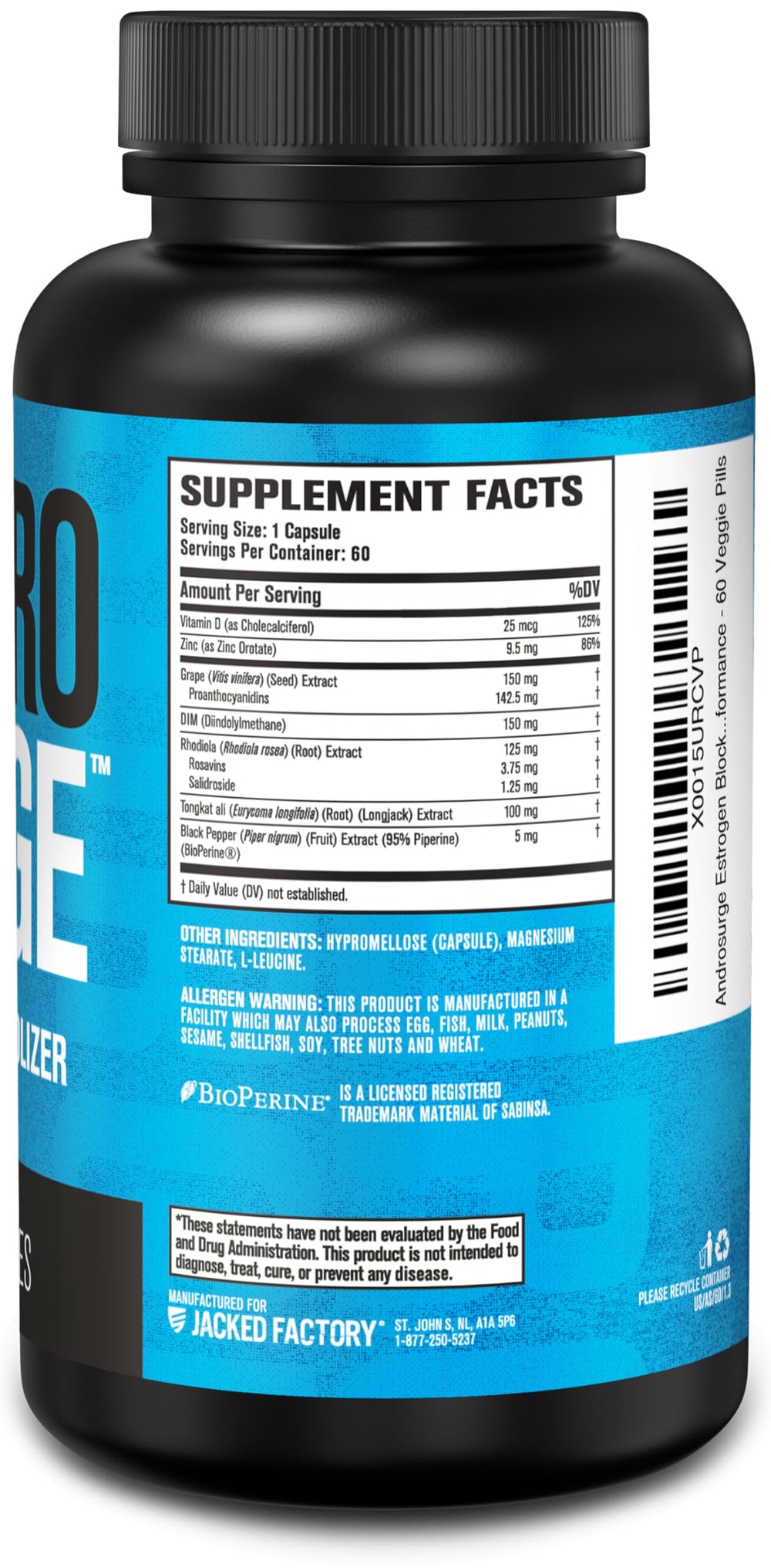 Jacked Factory Androsurge product manufactured in a cGMP facility for quality assurance.
