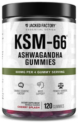 Jacked Factory Ashwagandha Gummies bottle front for daily calm and focus.
