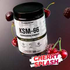 Jacked Factory Ashwagandha Gummies cherry splash flavor close-up.