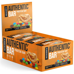 Jacked Factory Authentic Bar peanut butter candy hero shot: a protein-packed snack.