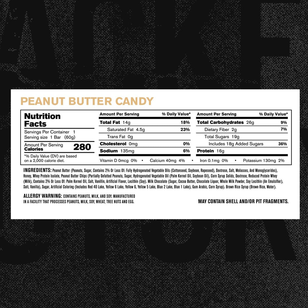 Jacked Factory Authentic Bar peanut butter candy natural honey illustration of real ingredients.
