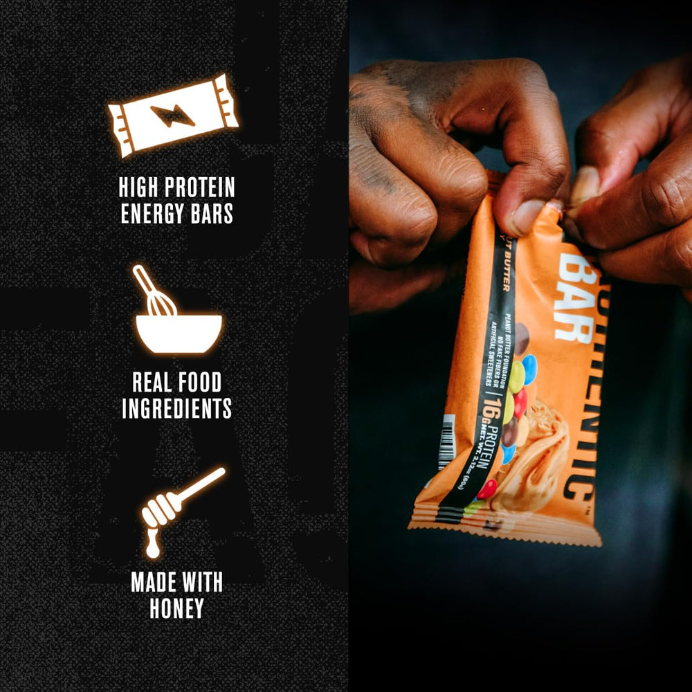 Jacked Factory Authentic Bar peanut butter candy on-the-go snack for quick fueling.