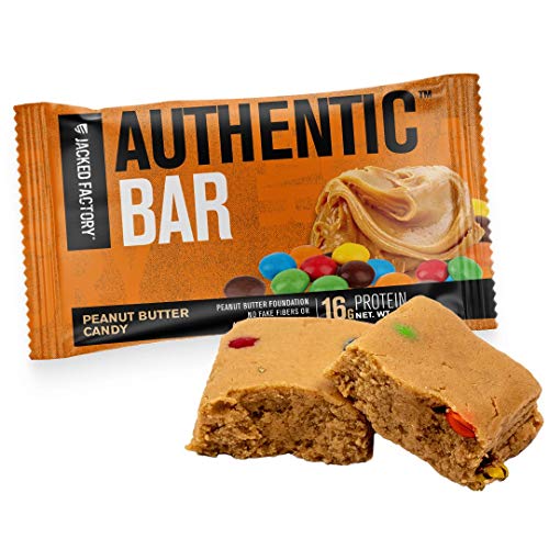 Jacked Factory Authentic Bar peanut butter candy serving idea with coffee break.