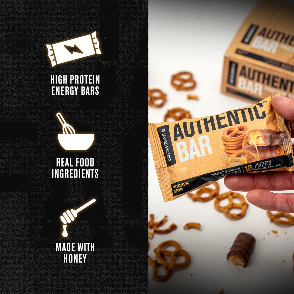 Jacked Factory Authentic Bar whey protein focus supports active macros.
