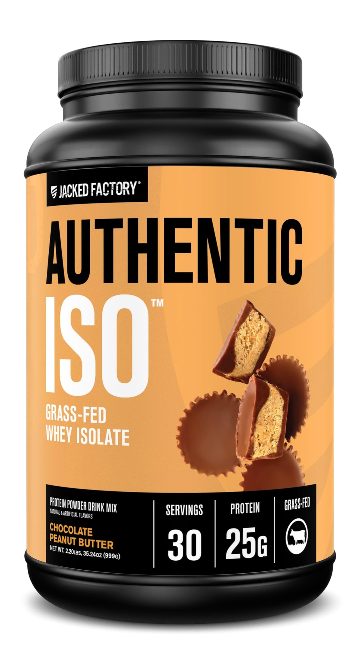 Jacked Factory Authentic ISO Whey bottle in chocolate peanut butter flavor for post workout protein