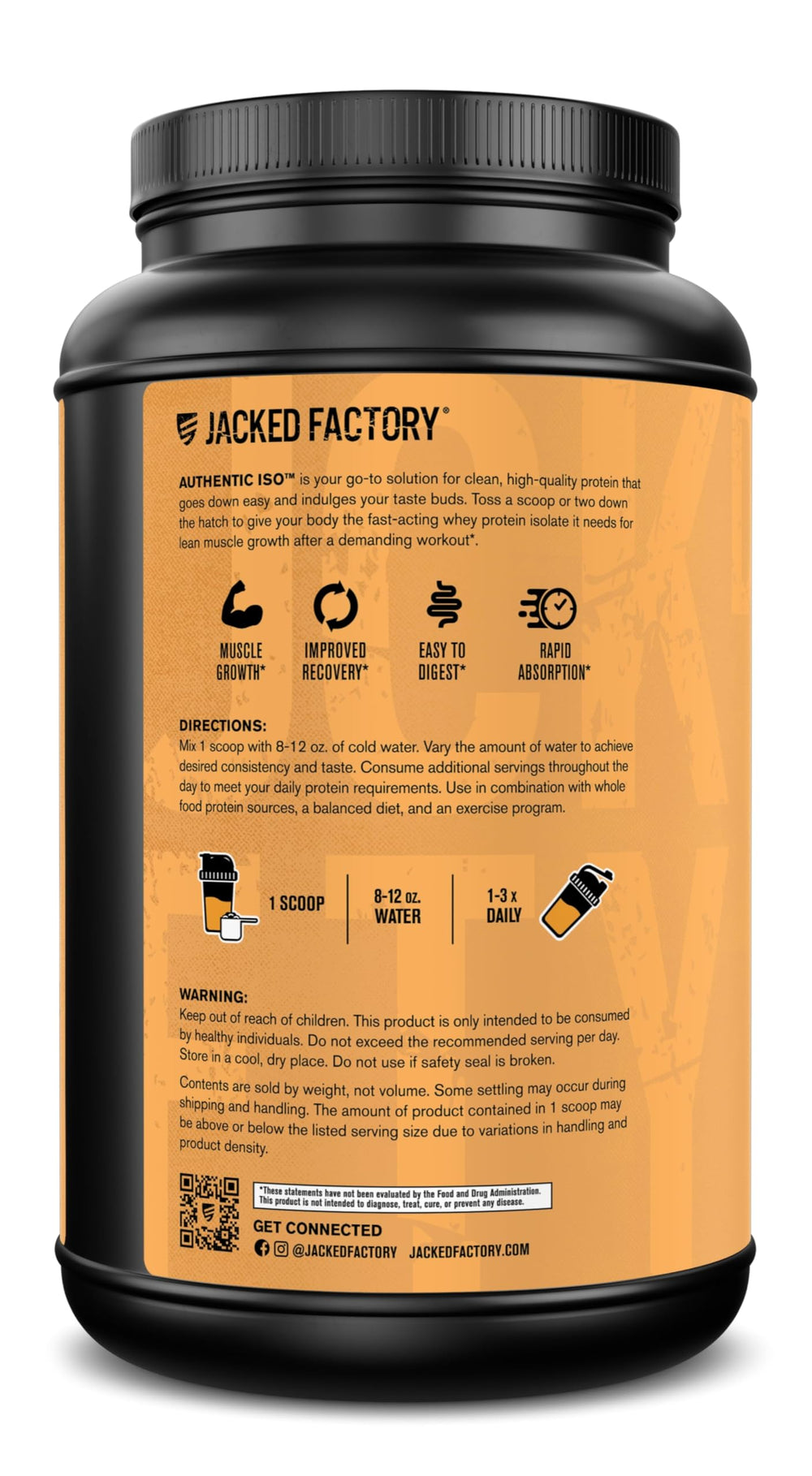 Close up of ingredients and no fillers claim on Authentic ISO