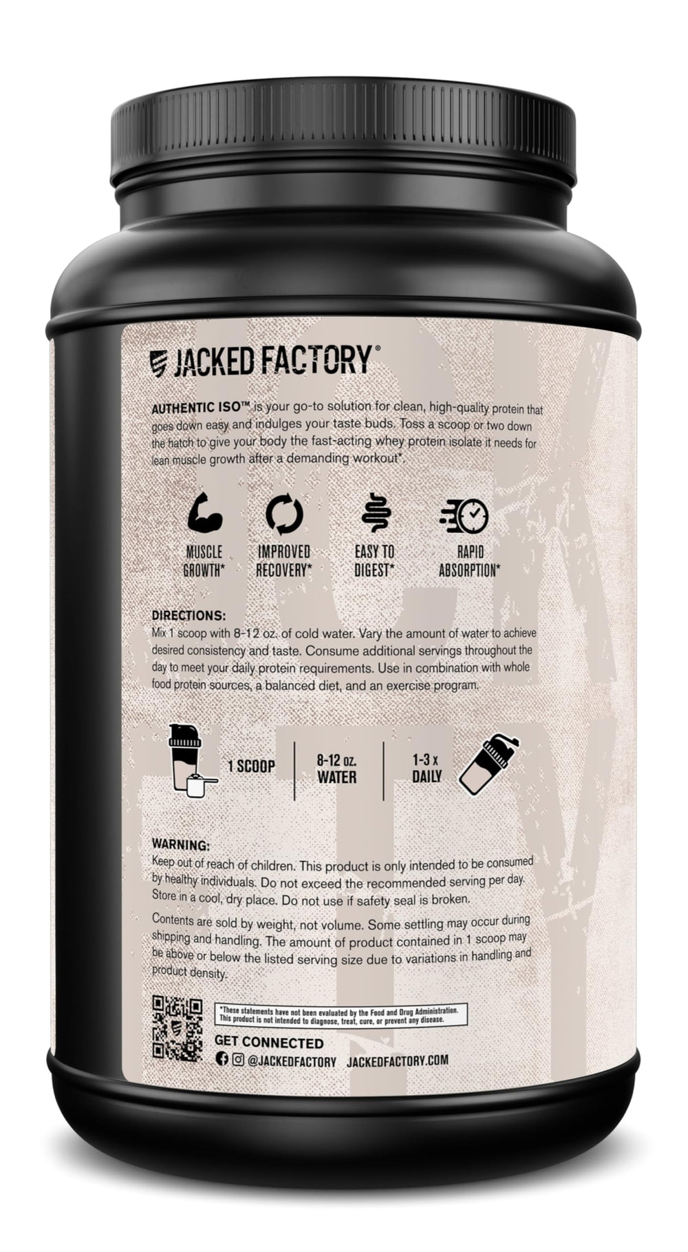 Nutrition panel: Authentic ISO shows 25g protein per serving.