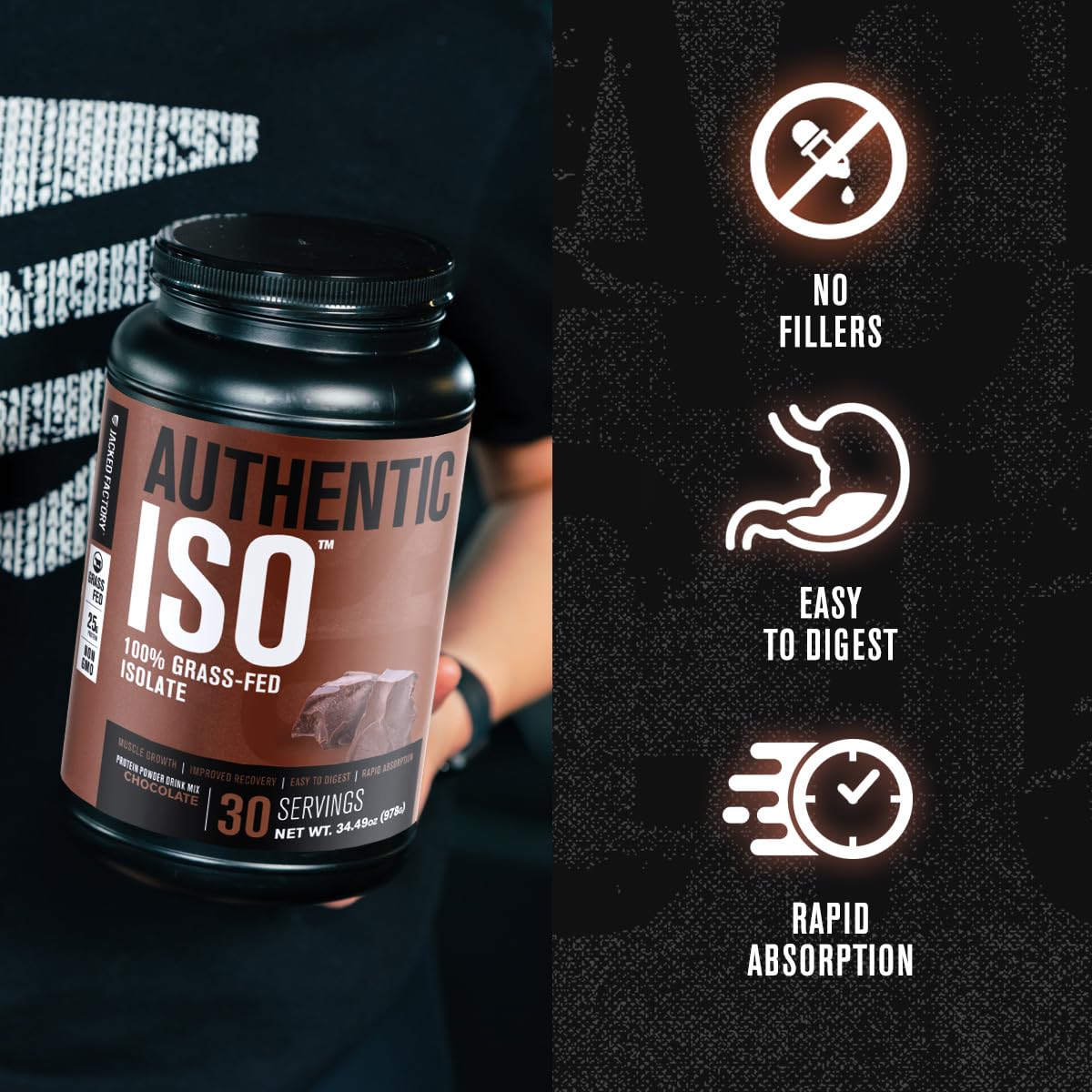 Nutrition panel highlights 25 g protein per serving.