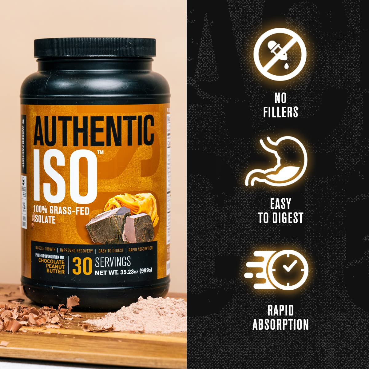 Authentic ISO whey scoop ready to measure a fast absorbing protein serving