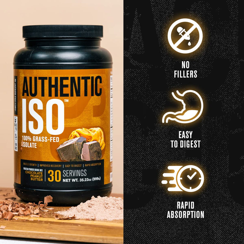 Authentic ISO whey scoop ready to measure a fast absorbing protein serving