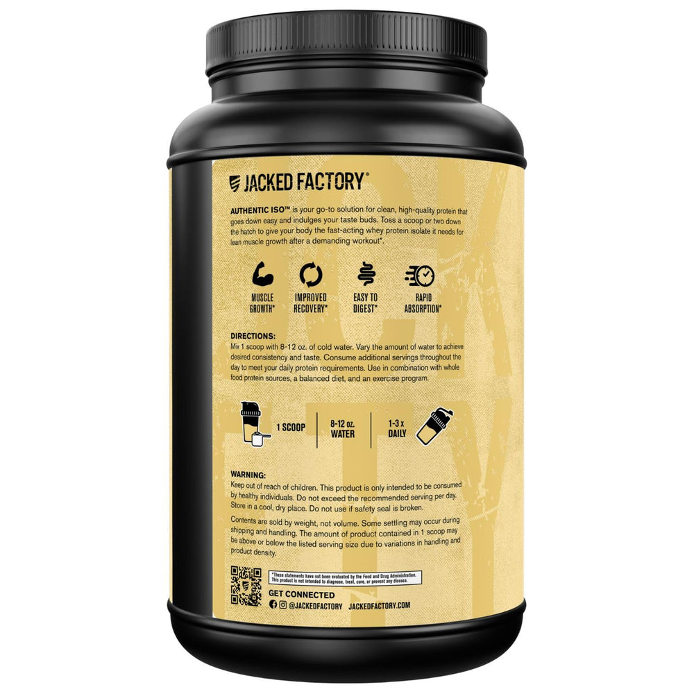 Jacked Factory Authentic ISO whey vanilla close-up on resealable lid