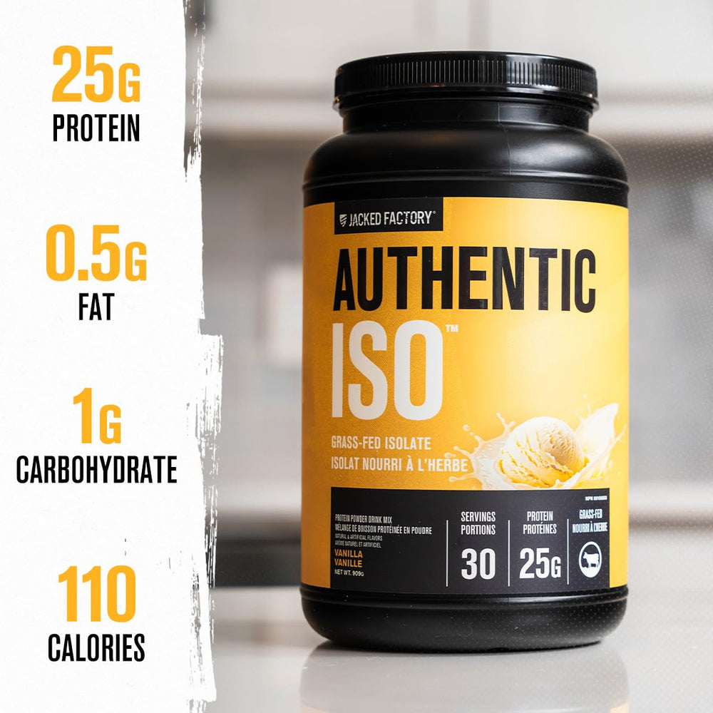 Jacked Factory Authentic ISO whey vanilla mixer bottle showing quick-dissolve