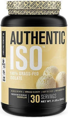 Jacked Factory Authentic ISO whey vanilla tub emphasizes non-GMO formula