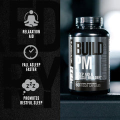 Jacked Factory Build PM with Ashwagandha highlights natural adaptogenic recovery.