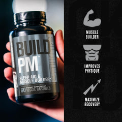 Jacked Factory Build PM label close-up shows Tart Cherry blend for recovery.