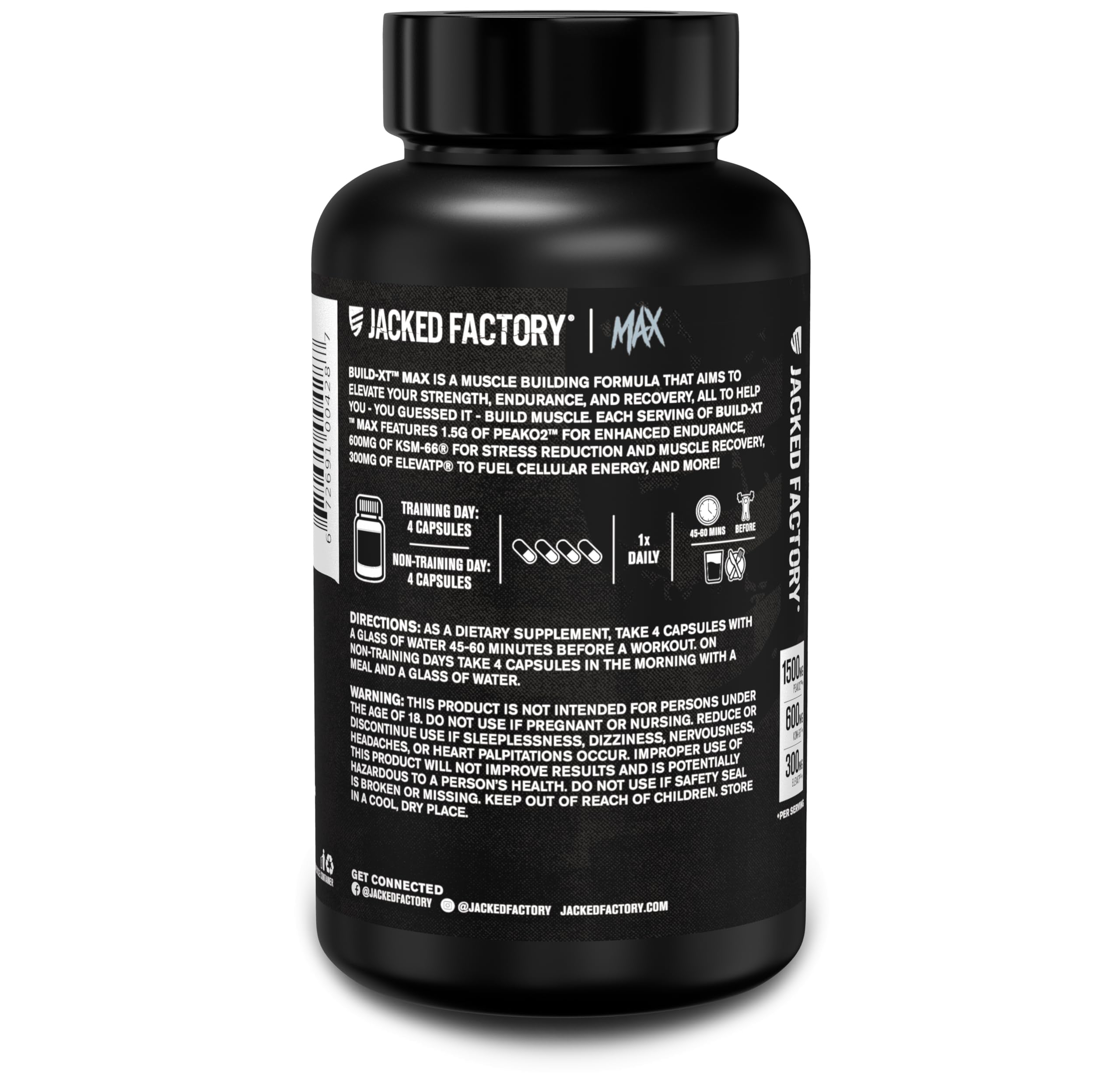 Jacked Factory Build-XT Max bottle with headphones during recovery break.