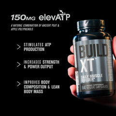 Front label detail showing branding and ingredient highlights for Build-XT.