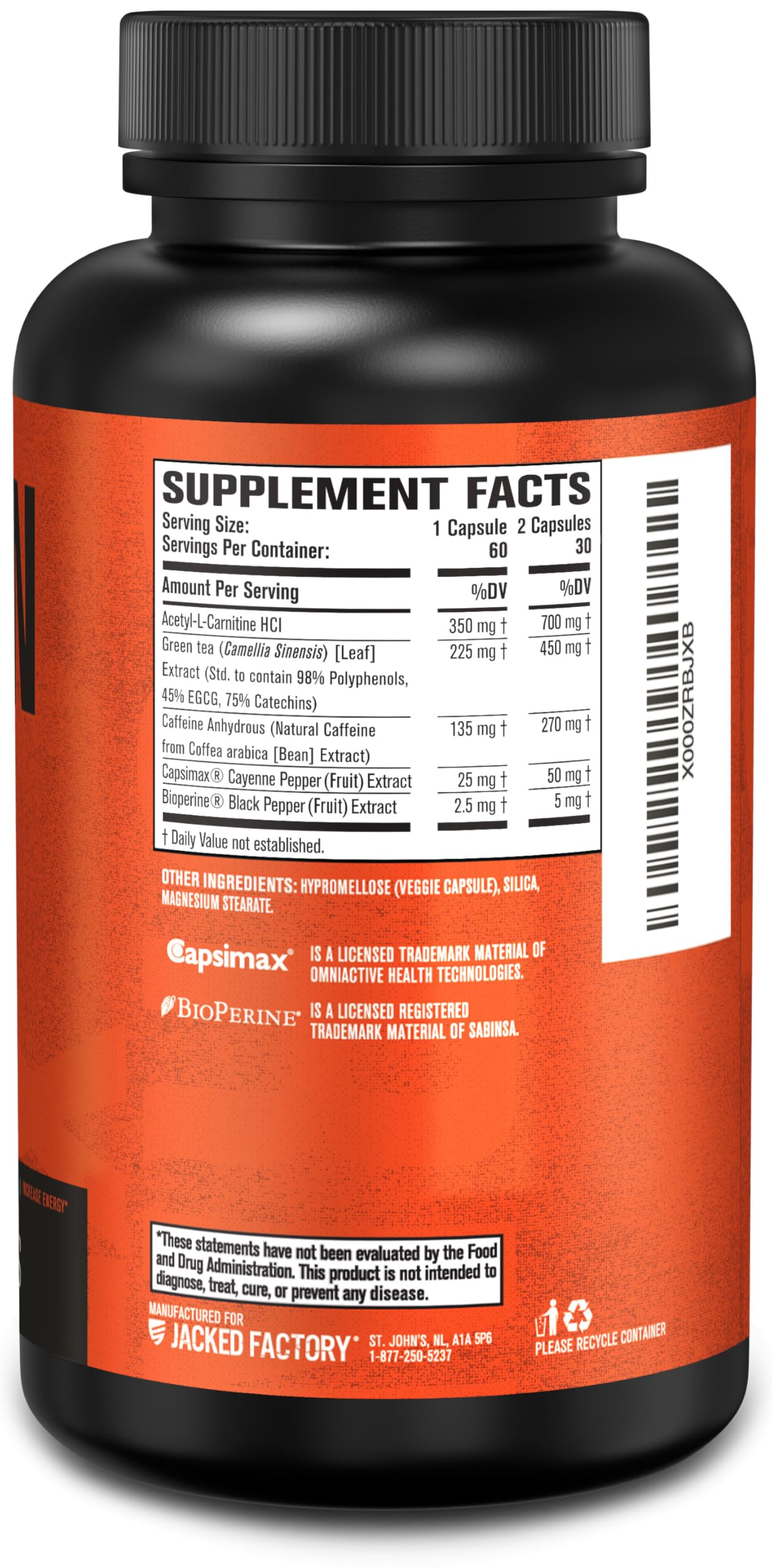 Jacked Factory Burn-XT ingredient icons on label demonstrating quality