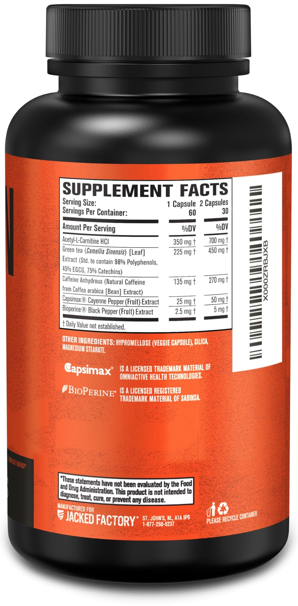 Jacked Factory Burn-XT ingredient icons on label demonstrating quality