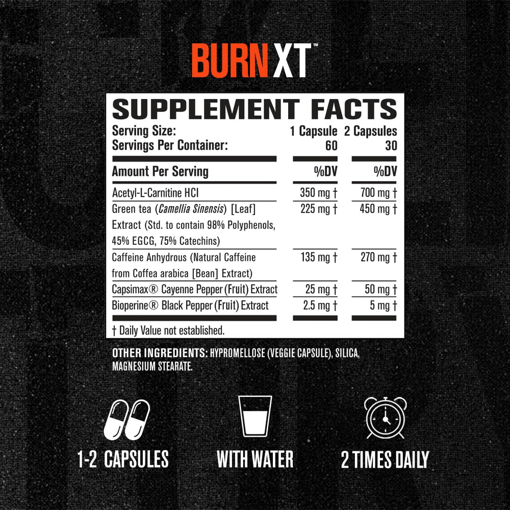Close-up of Burn-XT ingredients suggesting energy and fat loss support