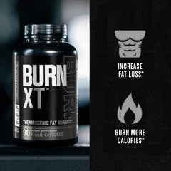Jacked Factory Burn XT Black bottle label close-up highlighting energy and focus ingredients.