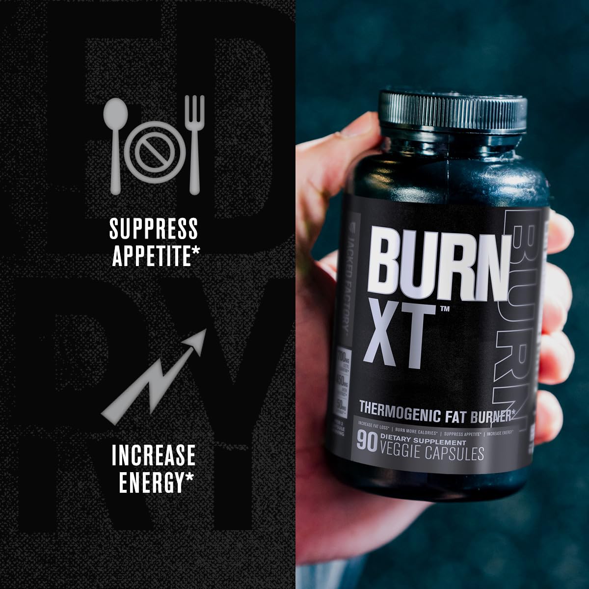 Jacked Factory Burn XT Black capsules inside the bottle cap for convenient daily use.