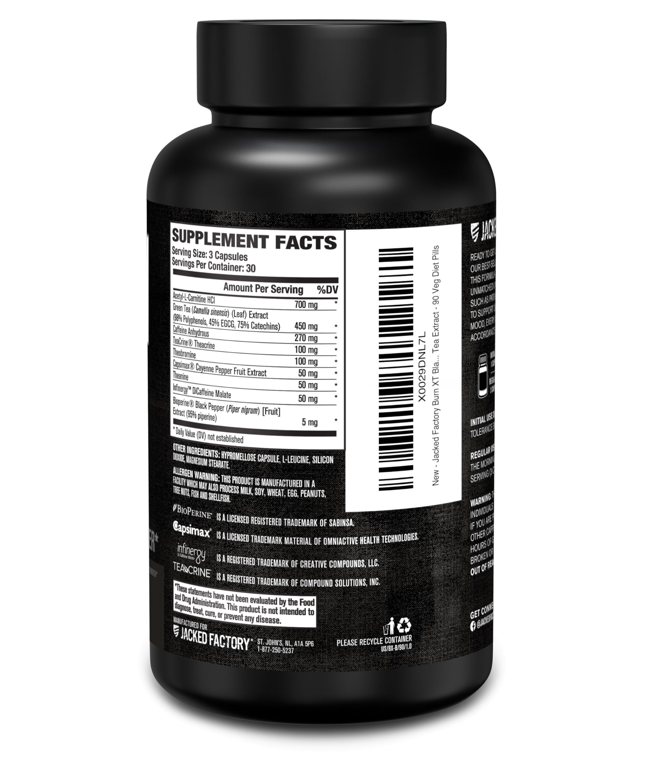 Jacked Factory Burn XT Black capsules beside gym bottle for daily energy and focus.