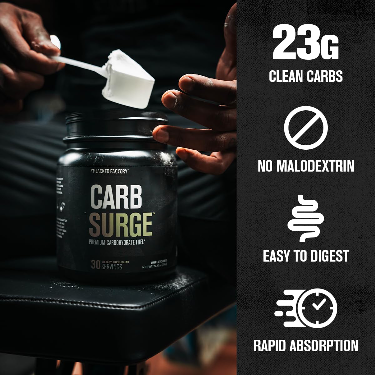 Carb Surge being poured into a shaker for steady training energy.