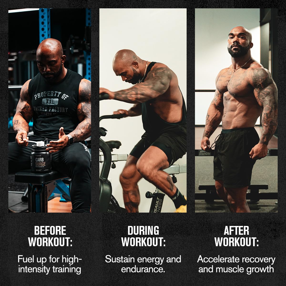 Carb Surge scoop beside powder, signaling easy mixing and fast absorption.