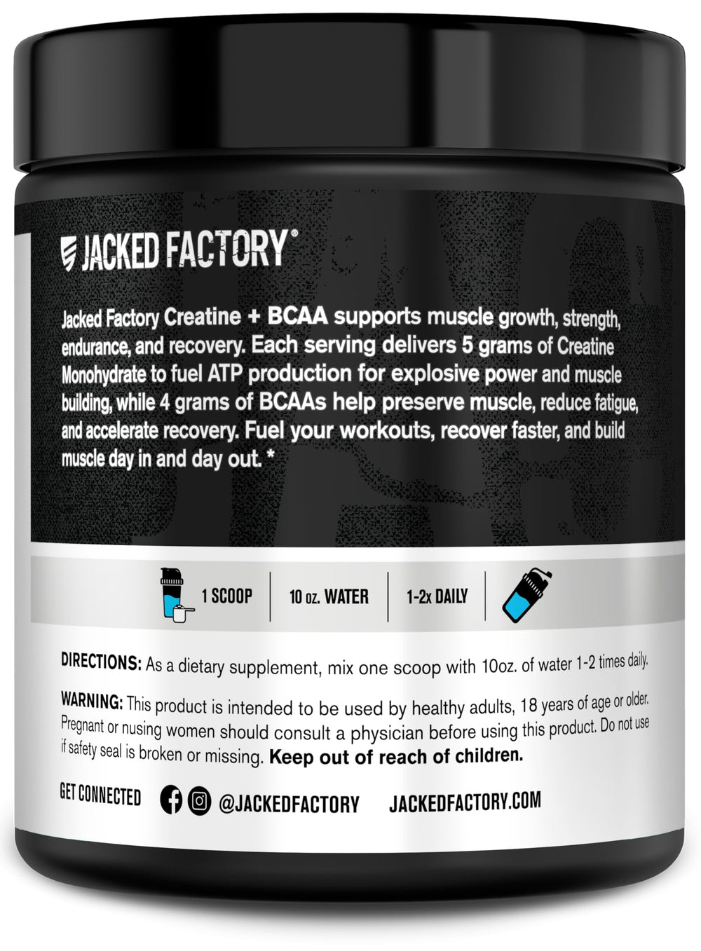 Jacked Factory Creatine + BCAAs dosing scoop ensures accuracy and consistency.