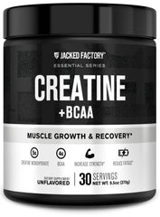 Jacked Factory Creatine + BCAAs powder package front shows sleek branding for post-workout support.