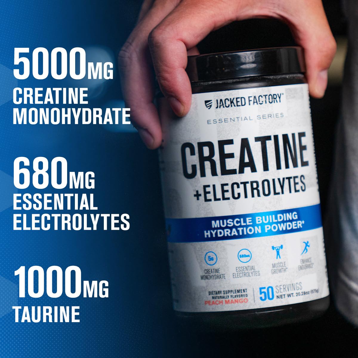 Athlete drinking Jacked Factory Creatine + Electrolytes during workout emphasizes on-the-go hydration.