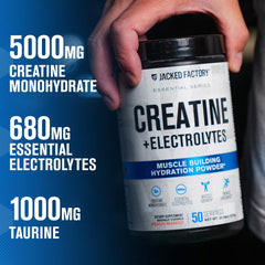 Athlete drinking Jacked Factory Creatine + Electrolytes during workout emphasizes on-the-go hydration.