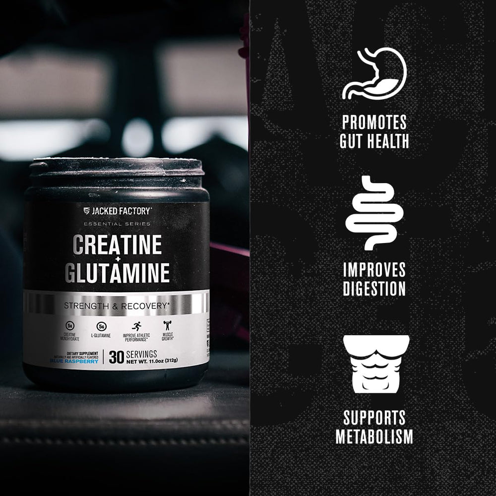 Blue raspberry shake beside the bottle suggests pleasant flavor during training.