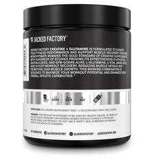 Jacked Factory Creatine + Glutamine label info highlights 5 g creatine per serving.