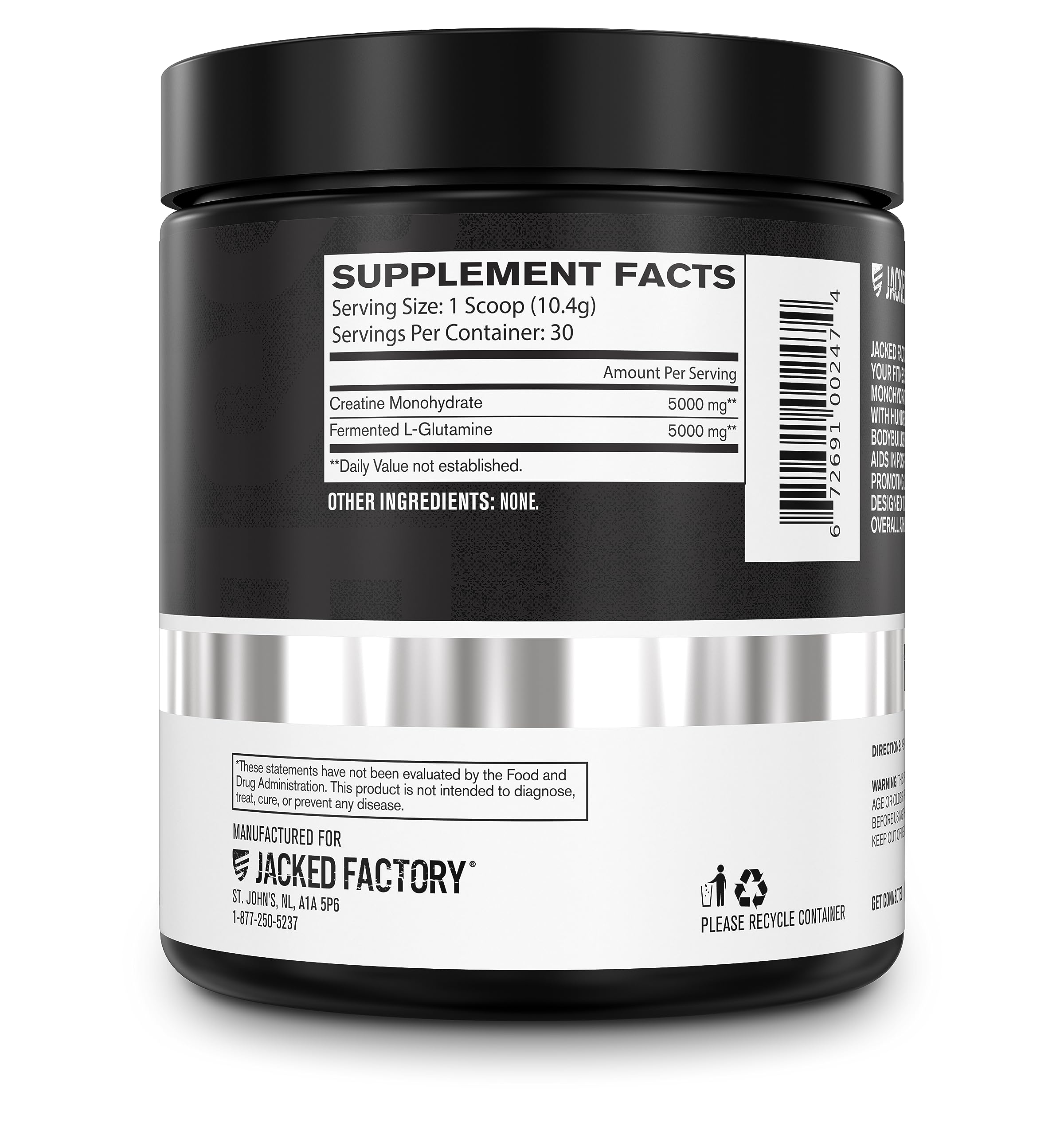 Jacked Factory Creatine + Glutamine powder scoop enables precise dosage for workouts.