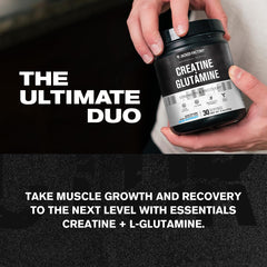 Powder scoop highlights 5g creatine monohydrate per serving for strength.