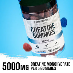 Jacked Factory Creatine Gummies handful shows portable, travel-friendly daily supplementation