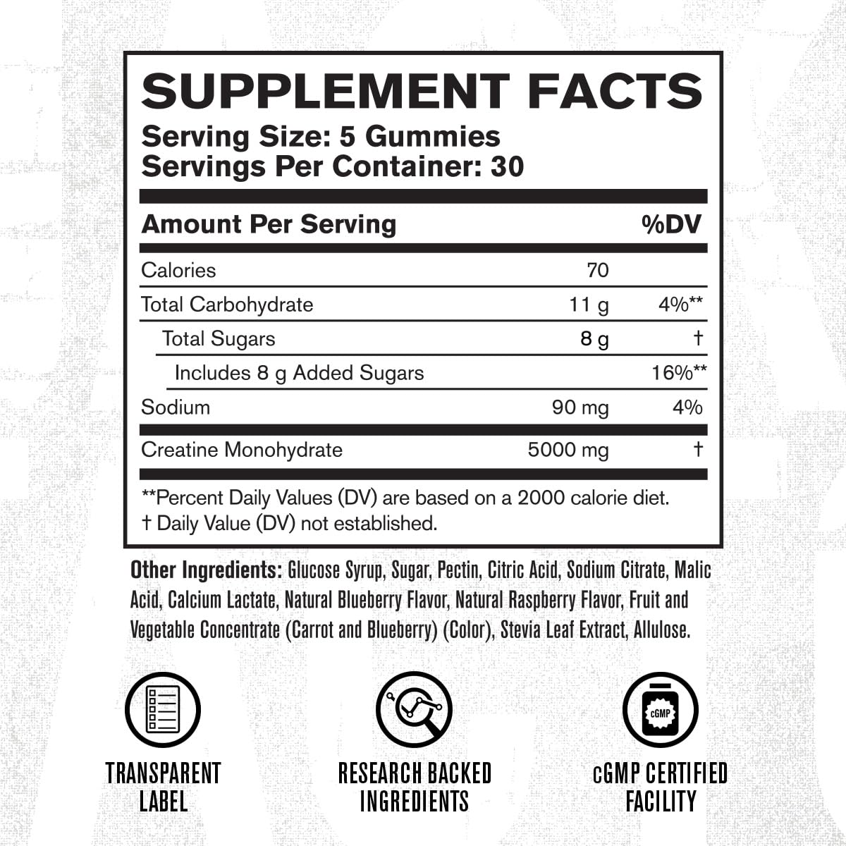 Jacked Factory Creatine Gummies label close-up confirms vegan pectin base