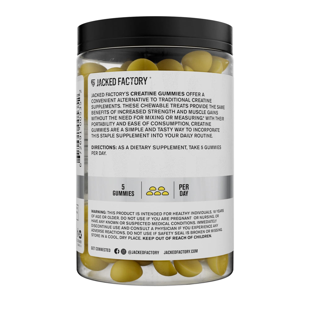 Jacked Factory Creatine Gummies lemon flavor showcased with a fresh slice.