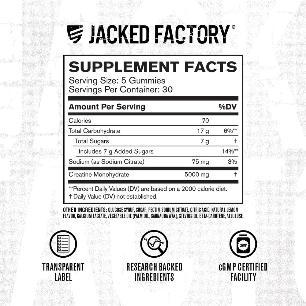 Jacked Factory Creatine Gummies travel-friendly pack for on-the-go workouts.